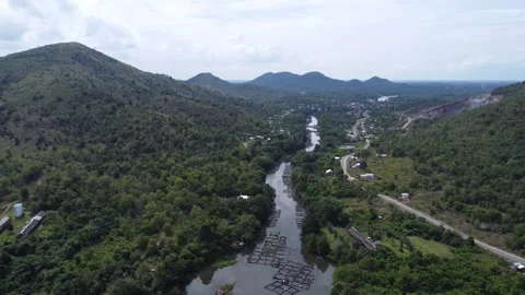 Aerial view of mountains, rivers and highways in South Kalimantan Stock Footage 302908515