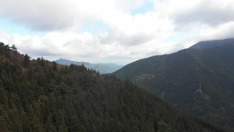 Aerial view of a moutain road surrounded with trees in autumn colors Stock Footage 201283737