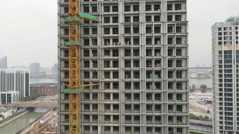 Aerial view moving around the building in construction. Real estate develop. Stock Footage 139607385