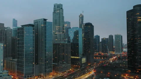 Aerial view moving the camera around buildings in a big city Stock Footage 194519826