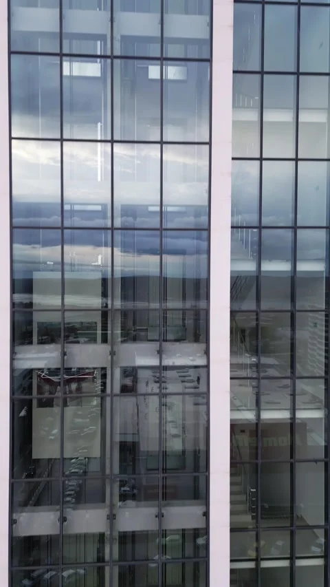 Aerial view of moving elevator, walls and windows of contemporary business Stock Footage 222015637