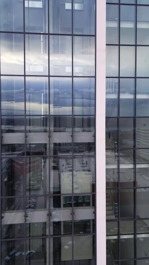Aerial view of moving elevator, walls and windows of contemporary business Stock Footage 222015668