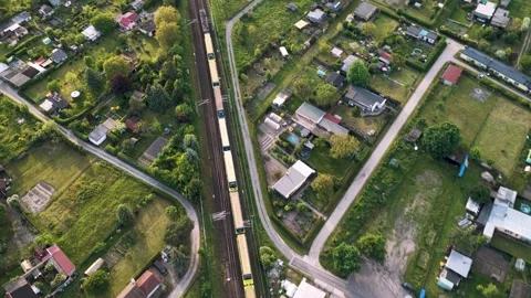 Aerial view of a moving freight train Stock Footage 335264966