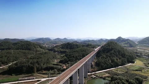Aerial view of moving high speed train Stock Footage 165213318