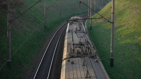 Aerial view of the moving train Stock Footage 106109902