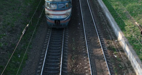 Aerial view of the moving train Stock-Footage 106138320