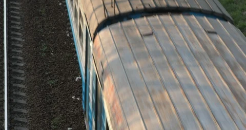 Aerial view of the moving train Stock Footage 106138528