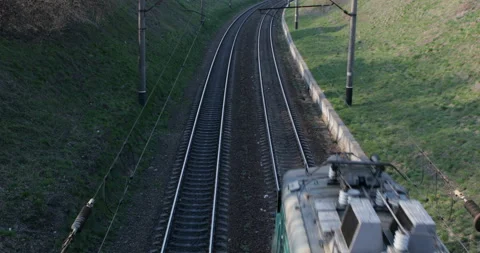 Aerial view of the moving train Stock Footage 106239810