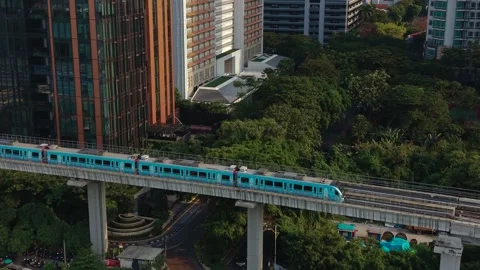 Aerial view of MRT Jakarta train in Jakarta, Indonesia. Stock Footage 340606098