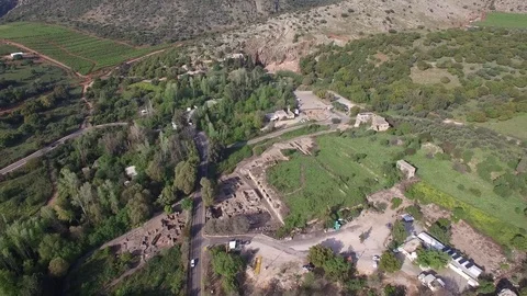 Aerial view of Mt Hermon base,  ruins near Banias. Golan. Israel. DJI-0014-07 Stock Footage 78775308