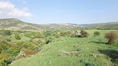 Aerial view of Mt Hermon base, Saar River, Maronite Church. Israel. DJI-0014-01 Stock Footage 78797127