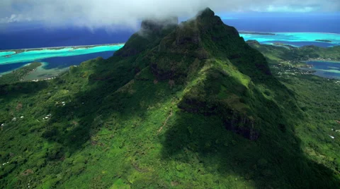 Aerial view of Mt Otemanu Bora Bora Island South Pacific Ocean Stock Footage