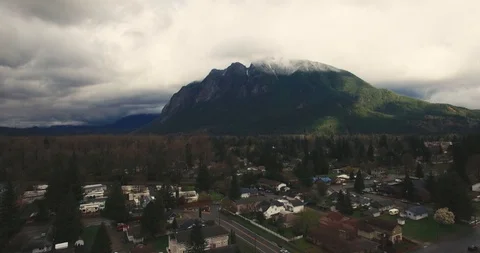 Aerial View of Mt. Si - Small Cascade Town - North Bend Washington Stock Footage 87964186