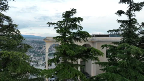 Aerial view of Mtatsminda Park funicular station and restaurant building Stock-Footage 334909645