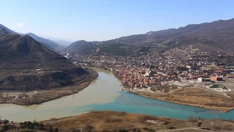 Aerial view of Mtskheta, Georgia Stock Footage 73898389