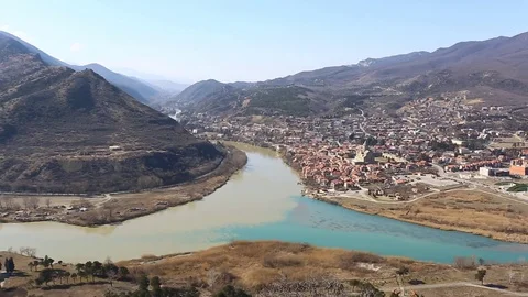 Aerial view of Mtskheta, Georgia Stock Footage 73899056