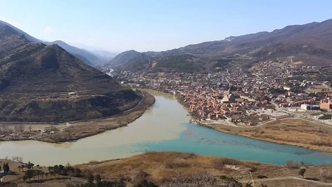 Aerial view of Mtskheta, Georgia Video stock 73899134