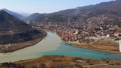 Aerial view of Mtskheta, Georgia Stock Footage 73899338