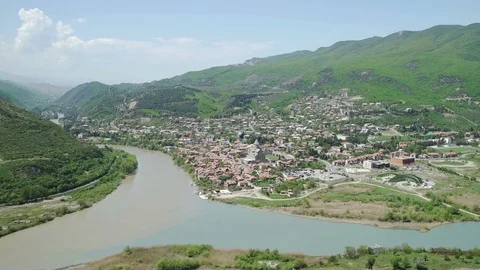 Aerial view of Mtskheta old capital of Georgia Stock Footage 77586866