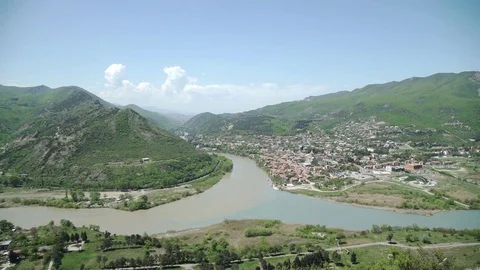 Aerial view of Mtskheta old capital of Georgia Stock Footage 77587954