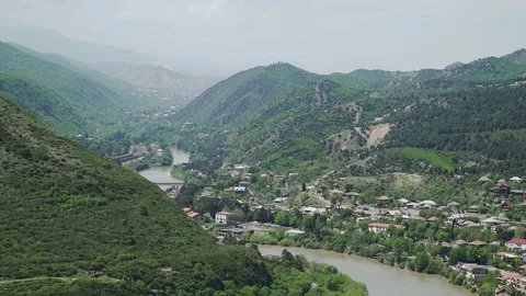 Aerial view of Mtskheta old capital of Georgia Stock Footage 77588964