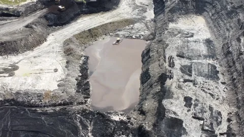 Aerial view of a mud suction device in a coal mining pit Stock Footage 329401642
