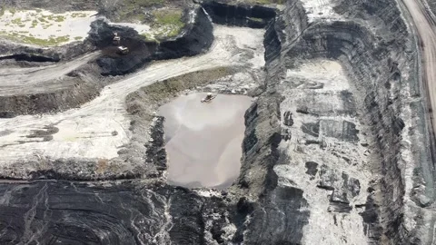 Aerial view of a mud suction device in a coal mining pit Stock Footage 329401669
