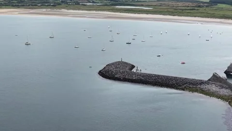 Aerial view of Mullaghmore harbour with sailing boats, County Sligo, Ireland. Stock Footage 341732829