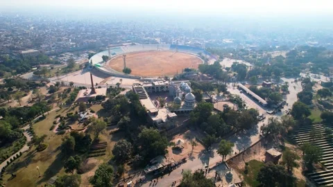 Aerial view of Multan Cricket Stadium and mosque Stock Footage 304206068
