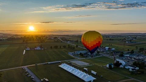 Aerial View of a Multi-Colored Hot Air Balloon, Floating Over Pennsylvania Stock Photos