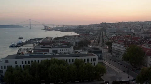 Aerial view of multi lane bus and car traffic in the evening on the coast of Stock Footage 154726734
