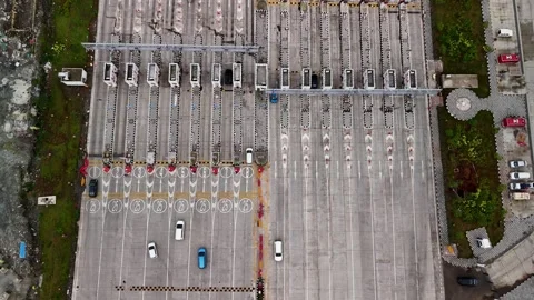 Aerial View of Multi Lane Expressway Toll Plaza Stock Footage 340623769