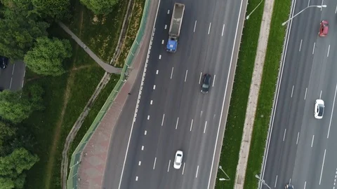 Aerial view of the multi-lane highway Stock Footage 120856437
