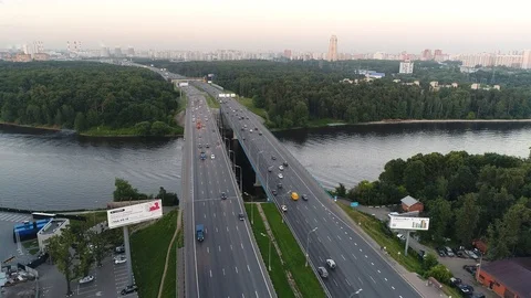 Aerial view of the multi-lane highway Stock Footage 120857693