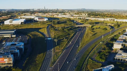 Aerial view of multi-level highway junction in South Africa with very few cars Stock Footage 129690091
