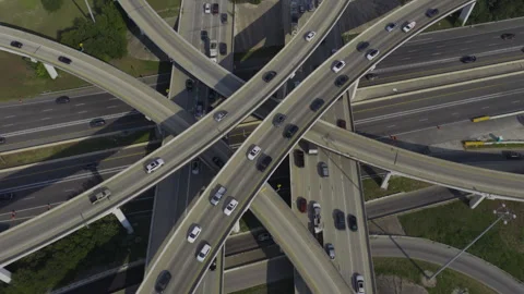 Aerial View of Multi-Level Highway Interchange with Traffic in Austin, Texas Video stock 322608794
