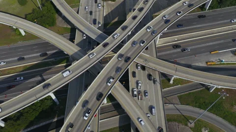 Aerial View of a Multi Level Highway Interchange With Traffic in Austin Texas Stock Footage 328108051