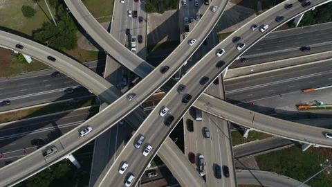 Aerial View of a Multi Level Highway Interchange With Traffic in Austin Texas Stock Footage 328160699
