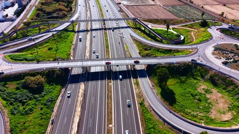 Aerial view of a multi level highway interchange junction Stock Footage 330491373
