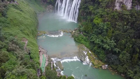 Aerial View of Multi level Waterfall of Huangguoshu Waterfall in Guizhou China Video stock 336900518