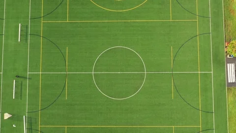 Aerial view of a multi-use playfield with soccer and lacrosse Stock Footage 149593358