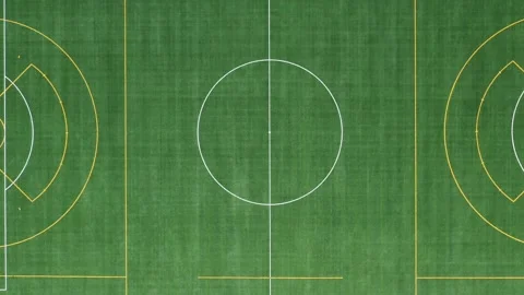 Aerial view of a multi-use playfield with soccer and lacrosse Stock Footage 149593370