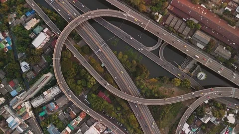 Aerial view multilane highway interchange, intricate roadways intersecting 스톡 동영상 313757698