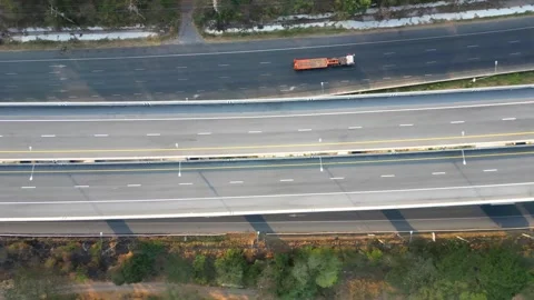Aerial view of multilane highway with moving vehicles Stock Footage 288981878