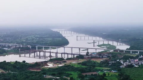 Aerial View of Multiple Bridges Across the Mahisagar River Видео 341548084
