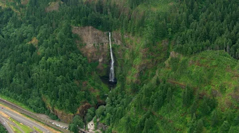 Aerial view of Multnomah Falls in Oregon Stock Footage 59535341