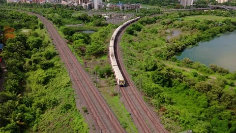 Aerial view of mumbai local train on railway tracks Stock Footage 279582020