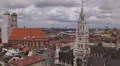 Aerial View Munich Frauenkirche Marienplatz Above Central City Germany Sunny Day HD Footage