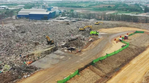 Aerial View of Municipal Solid Waste Landfill Site Stock Footage 311103703