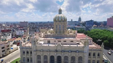 Aerial View Museum Building Old Havana Cuba Drone Flying Stock Footage